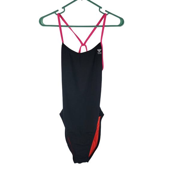 TYR One Piece Summer Poolside Black/Pink/Orange Bathing Suit 36 -L - Picture 1 of 5